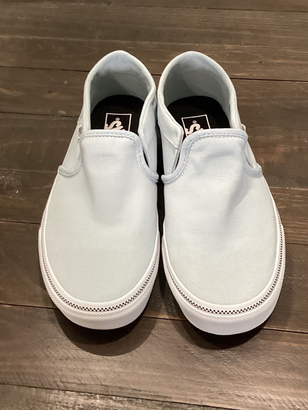 Vans Slip-On Sneakers in Light Blue and White